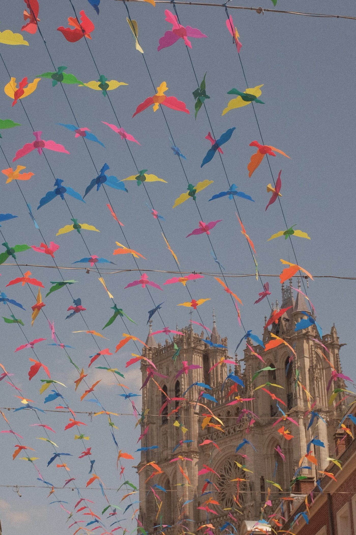 Paper birds over the cathedral